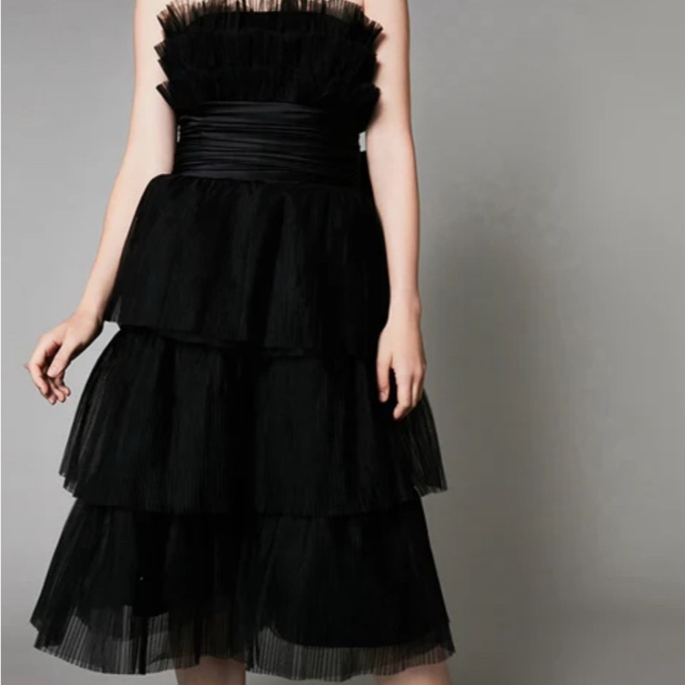 Betsey Johnson Black Tiered Midi Dress